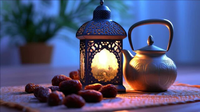 Moroccan style candle and tea pot set on table, evoking cozy evenings.