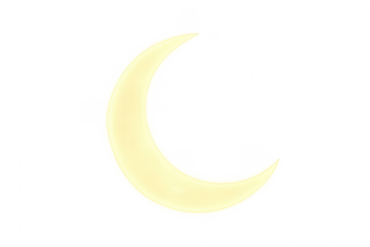 Glowing crescent moon symbol on transparent background