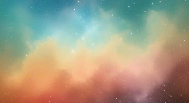 Luminous Cosmic Cloudscape in Hues of Teal Gold and Terracotta.