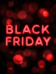 Obraz premium Bright Red Neon Sign Announcing Black Friday Sales Against a Blurred Dark Background With Festive Bokeh Lights