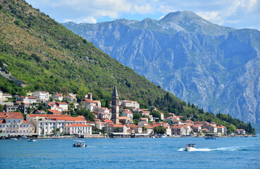 A view of the town of Perast, a tourist town in Montenegro.