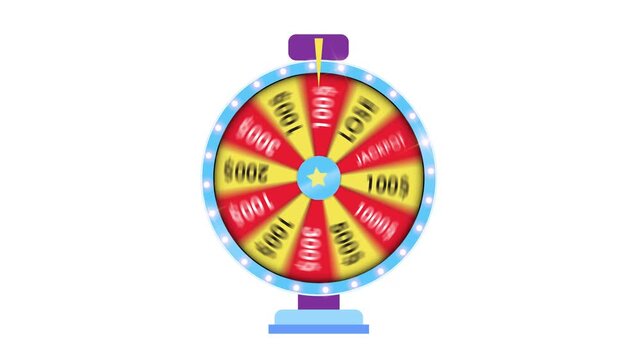 Wheel of fortune animation. Rotating colorful wheel of luck or fortune, roulette fortune spinning wheels, casino wheel. Colorful Wheel fortune 3D 4K animation White background