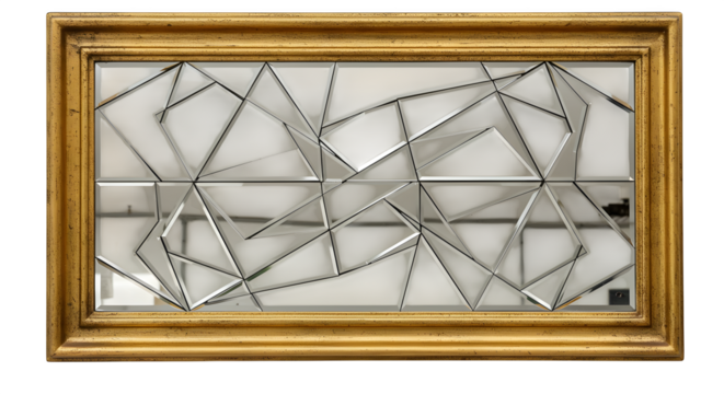 Gold Geometric Mirror Reflects Light. Abstract texture. Ideal for modern interior design, home decor posters.