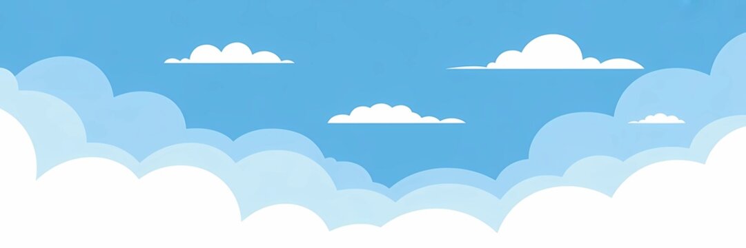 Minimalist illustration of a blue sky featuring stylized white clouds, some individual and others layered to create depth and dimension.