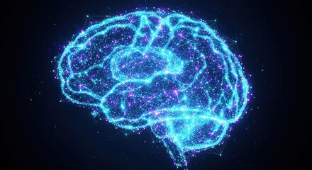 Glowing Blue Digital Brain: Neural Network Artificial Intelligence Innovation Concept.