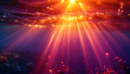 Radiant sunlight beams penetrating through water's surface, creating a mesmerizing play of light and shadows.