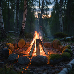camp fire in the forest