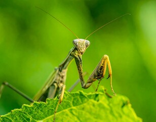 Close-up of a mantis on a leaf
