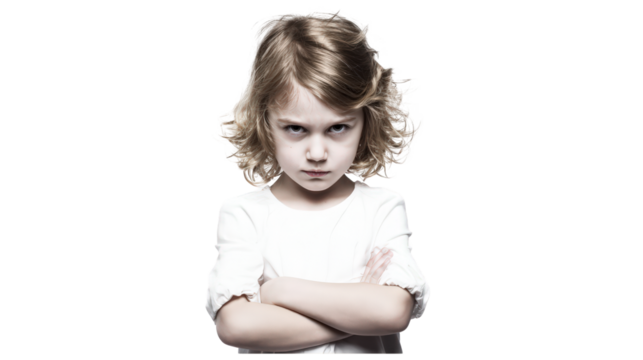 Portrait of a defiant young girl with an angry expression isolated on transparent background. - Powered by Adobe