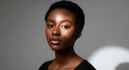 Stunning studio portrait of a beautiful young Black woman with glowing skin.
