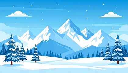 Winter mountain landscape. Flat, stylized illustration
