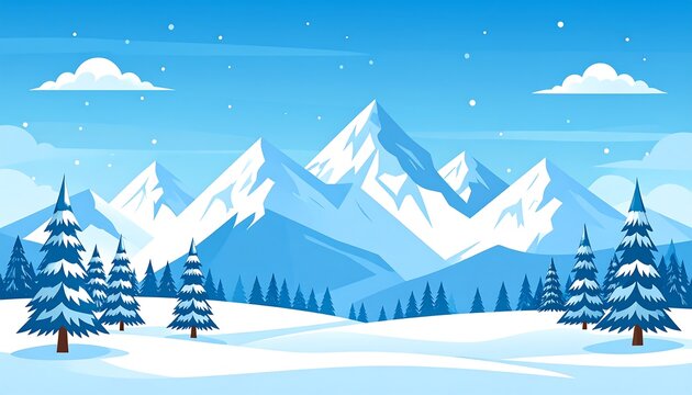 Winter mountain landscape.  Flat, stylized illustration - Powered by Adobe