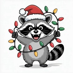 raccoon with christmas garland illustration 