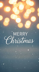 Soft focus bokeh lights create a magical, dreamy atmosphere for a merry christmas greeting with falling snow, perfect for holiday cards and digital backgrounds
