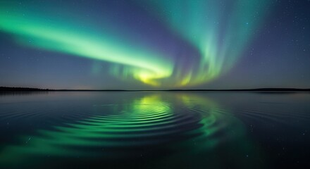 Swirling Aurora Borealis Creates Luminous Ripples on a Tranquil Lake.