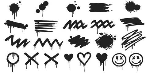 Black Drip Graffiti Art Vector Abstract Ink Splatters Grunge Textures and Cool Street Art Sprays for Urban Design and