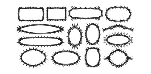 Thorny Frames Graphic Set Crown of Thorns Collection Sharp Shapes Design Frame Elements Vector Border Edgy Templates