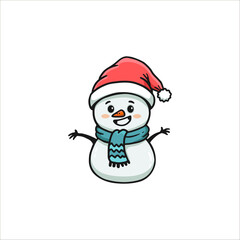 cute cartoon snowman with a scarf. Doodle style. Christmas card with snowman. Vector
