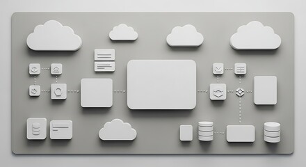 Cloud computing architecture diagram with network components and data storage.