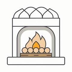 Cozy fireplace with logs in minimalist line art