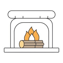 Cozy fireplace with logs in minimalist line art