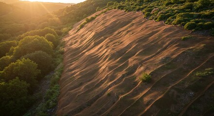 Rolling hills with vegetation during sunset in a natural landscape  
