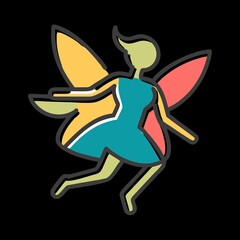 Colorful fairy dancer with wings in minimalist line art