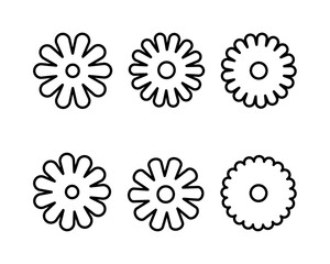 Black flower outline vector set. Abstract floral design silhouette and shape. Minimalist botanical elements for decoration, logo. Chamomile, daisy simple icon set, linear.