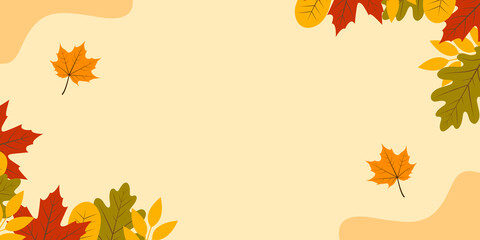 Autumn flyer with warm rustic tones and leaf design, fall banner template for thanksgiving promotions and ads