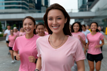 Women running for Breast Cancer Awareness charity event