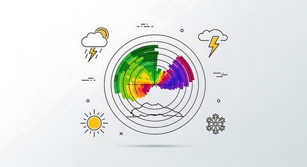 Weather Radar Data Visualization with Climate Icons and Forecasting Elements.