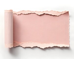 Torn Pink Paper with Rolled Edge and Rough Edges on White Background torn paper ripped paper
