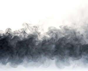 Wisps of dark grey smoke gracefully rising and spreading across a clean white background, creating a soft texture
