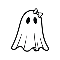Cute cartoon ghost with white bow for halloween