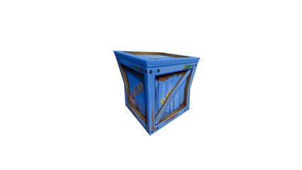 Isolated 3D Blue Supply Crate or Loot Box - Game Item Asset