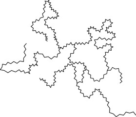 Geometric-inspired scribble forming interconnected web structures with angular and curved strokes.