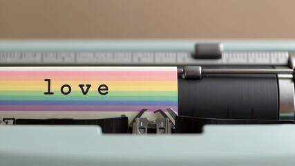 Love rainbow typewriter vintage card pastel stripes text lgbtq story message pride paper conveying joyful inclusion and affection - Powered by Adobe