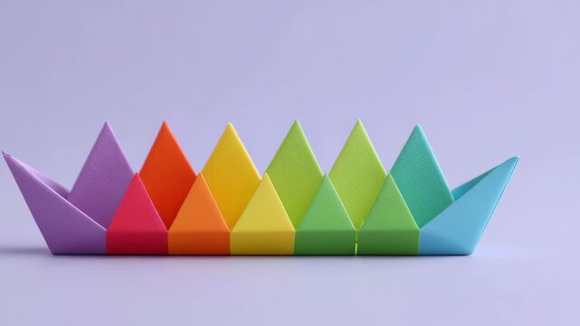 Colorful rainbow paper boats create playful lgbtq story of unity and joy pastel studio lighting colorful rainbow paper boat crown playful paper craft