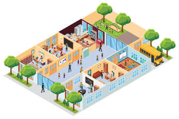 Isometric School Interior Vector Illustration