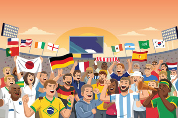 Soccer Fans from Different Countries in a Stadium Vector Illustration