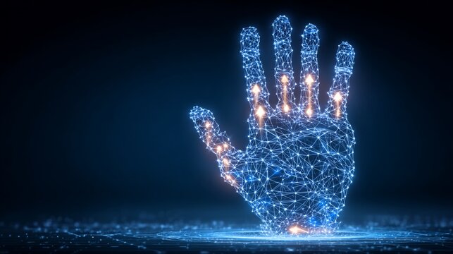 Digital hand connecting data points demonstrating artificial intelligence interface concept