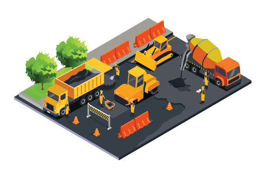 Isometric of a Road Construction Vector Illustration