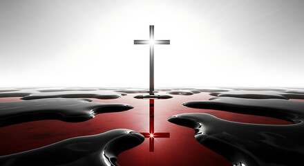 Christian cross with blood illustration, religious symbol, jesus christ sacrifice art