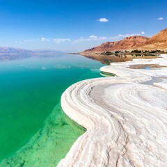 Fototapeta premium Salty shore meets turquoise water. Vast landscape