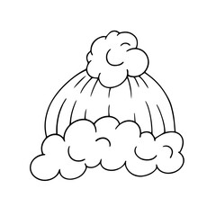 Sketch, outline of a knitted winter hat. Vector graphics.