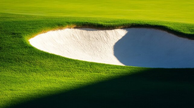 Golf Course Sand Trap with Green Grass and Shadow, golf ,sandtrap