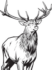beautiful-male-deer-field-sunny-day vector line art