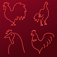 rooster group of neon icons, vector illustration.