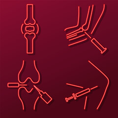 meniscal group of neon icons, vector illustration on black background.