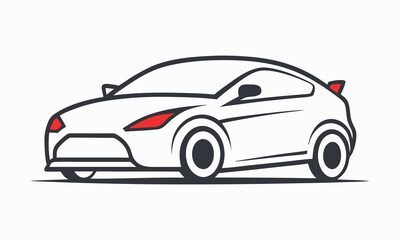 Minimalist Geometric Outline Sports Car Icon with Red Headlights

